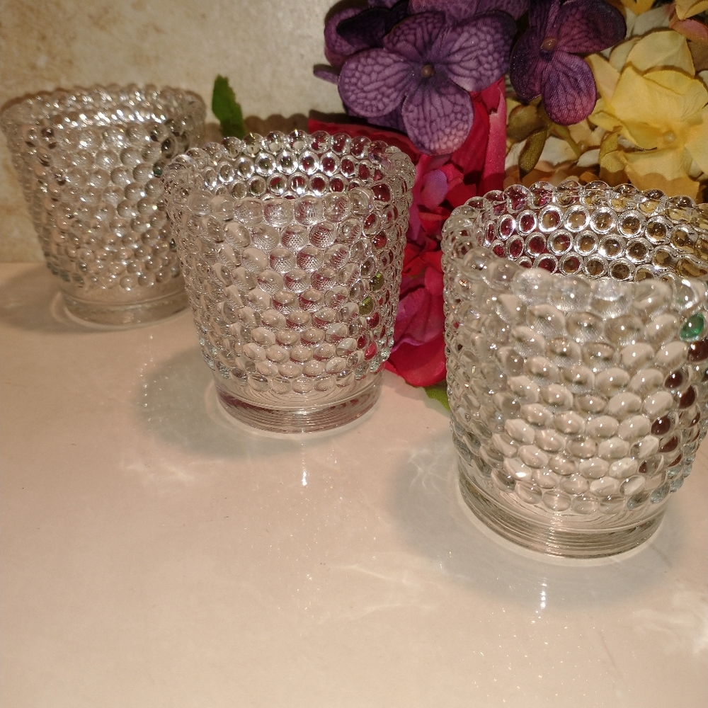 Vintage Candle Holders Clear Hobnail Tea Lites Homco Set of 3